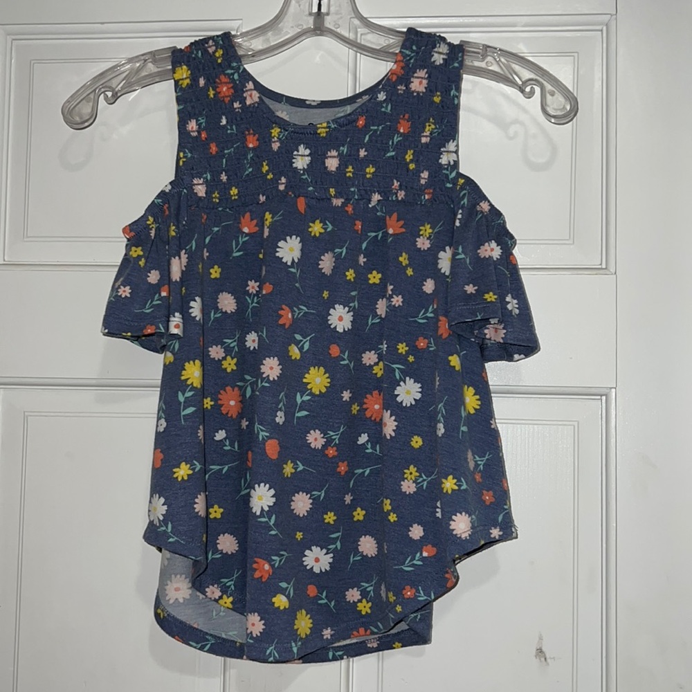 SO brand blue off the shoulder flowered tank size 10/12